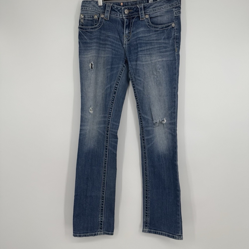 MISS ME Signature Straight Leg Stretch Bling Pocket Jeans‎ 29 Rhinestone Cowgirl